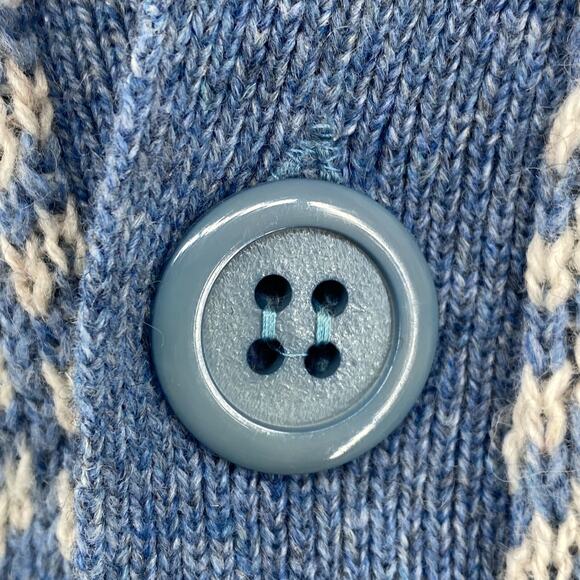 DACRON Sweater Womens M Cardigan Shetland Chevron Button Front Blue ENGLAND Vtg - Picture 6 of 11